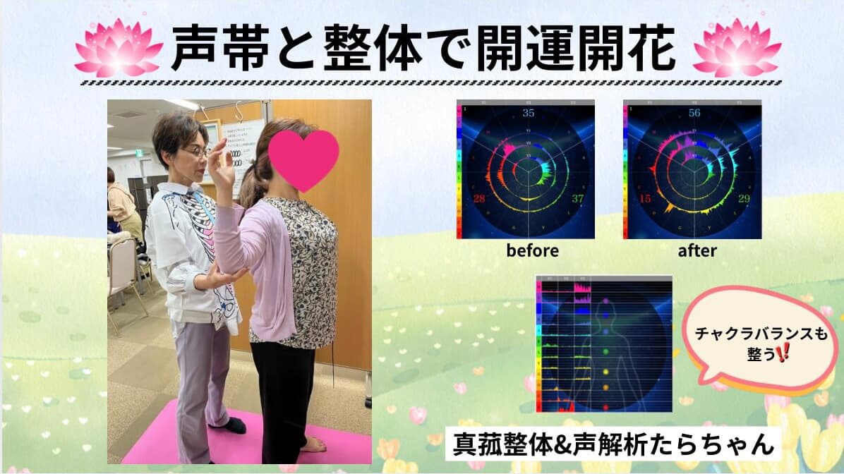 整体のビフォーアフターを声整体で可視化しているイメージ画像